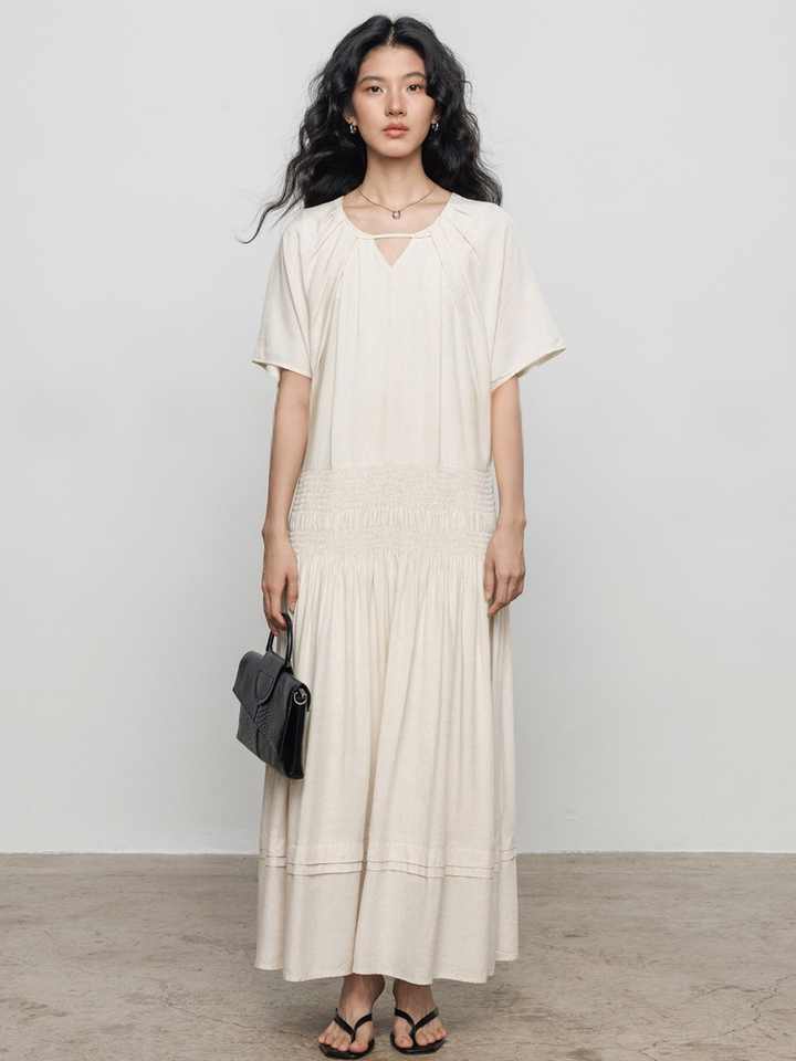 Keyhole Shirring Maxi Dress