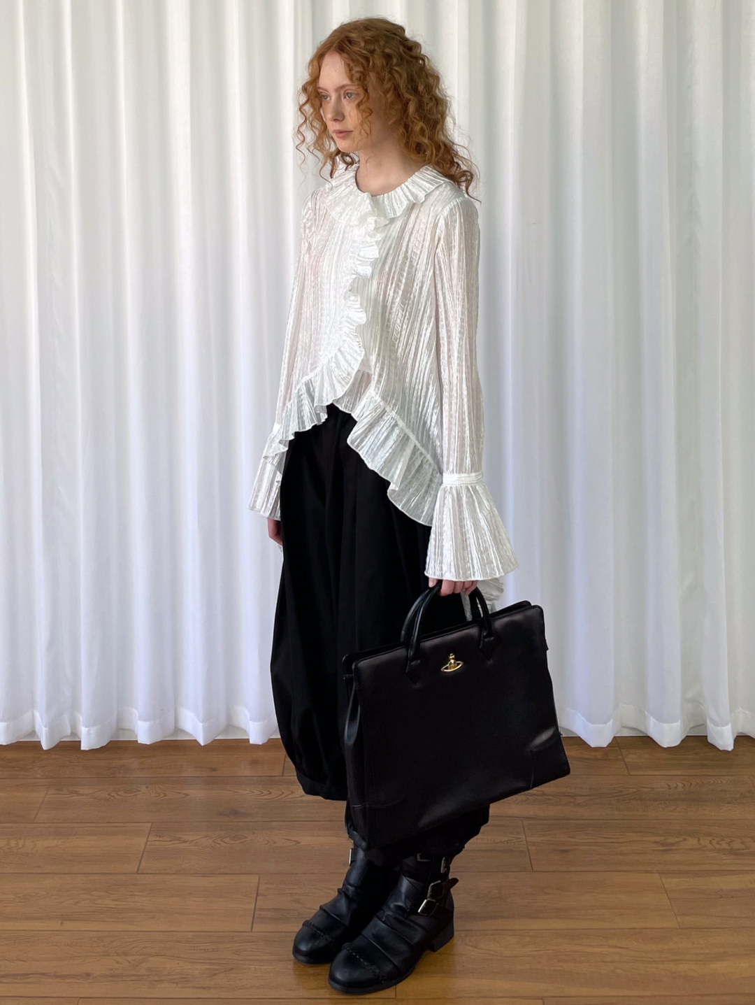 【Loose Smell】Pleated Ruffle Long Blouse