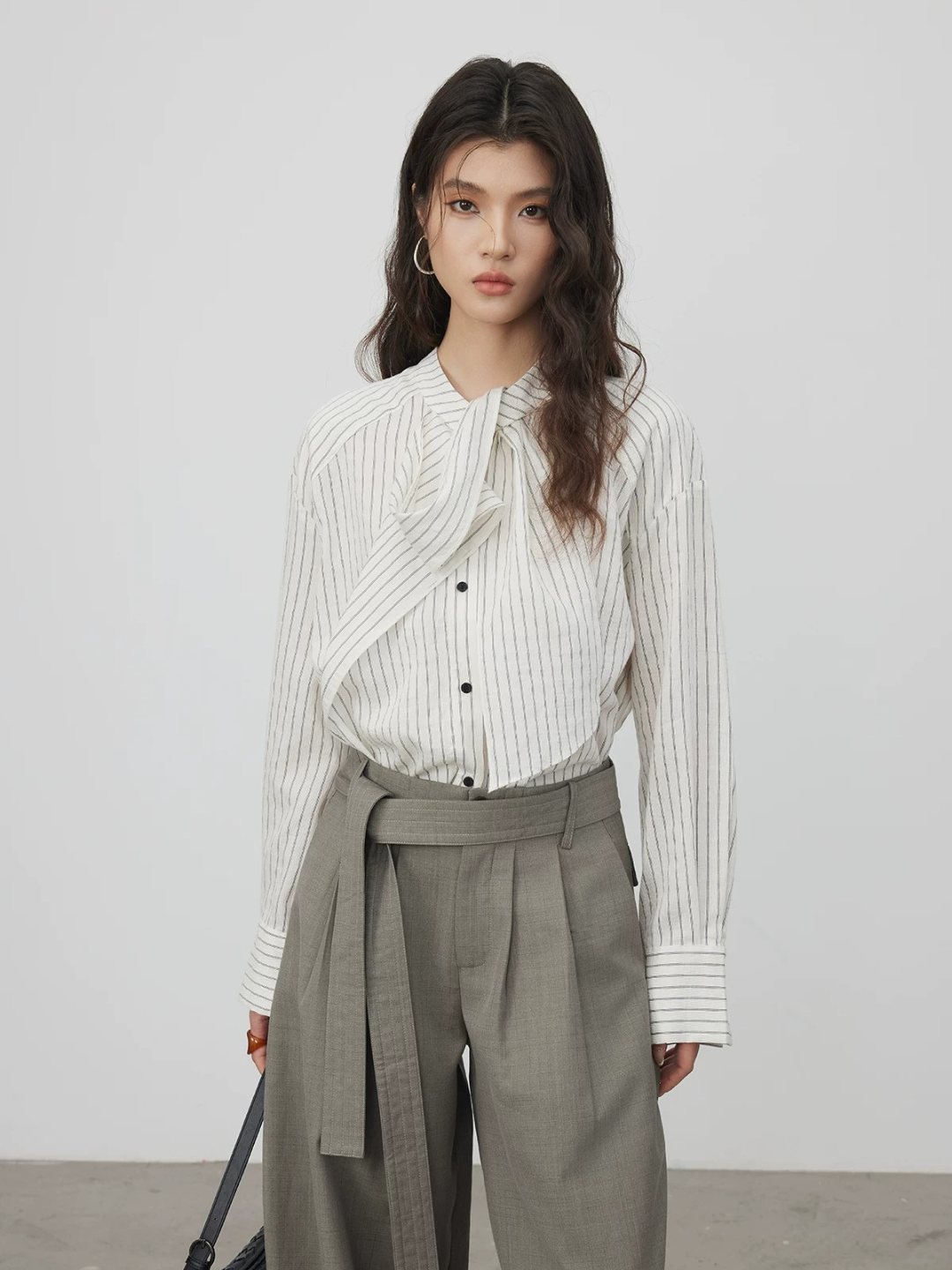 Asymmetric Tie Stripe Blouse