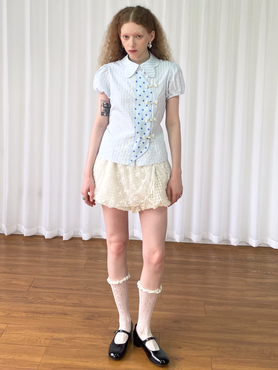 【Loose Smell】Sky Dot Panel Charm Blouse