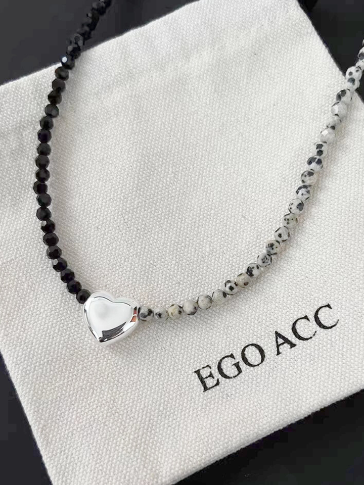 【EGO ACC】Half & Heart Beads Necklace