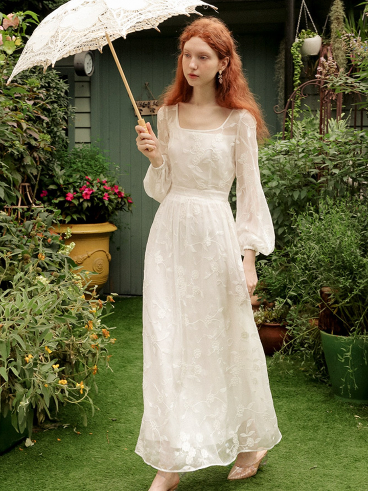 Embroidered Back Open Dress