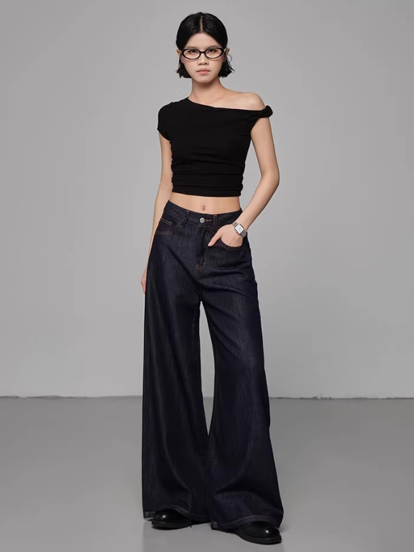 Length-Selectable Wide Denim Pants