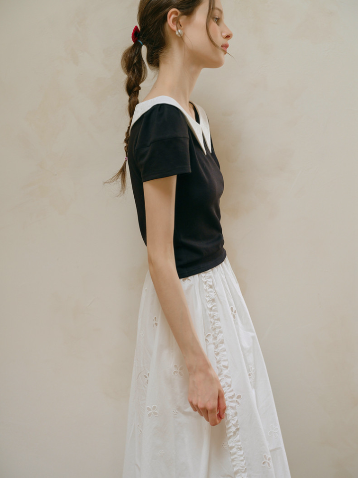 Embroidered Collar Top