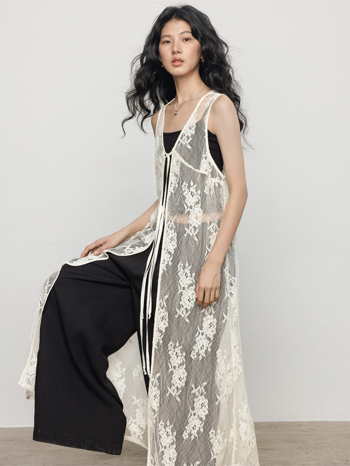 〈Pre Order〉Floral Lace Long Gilet
