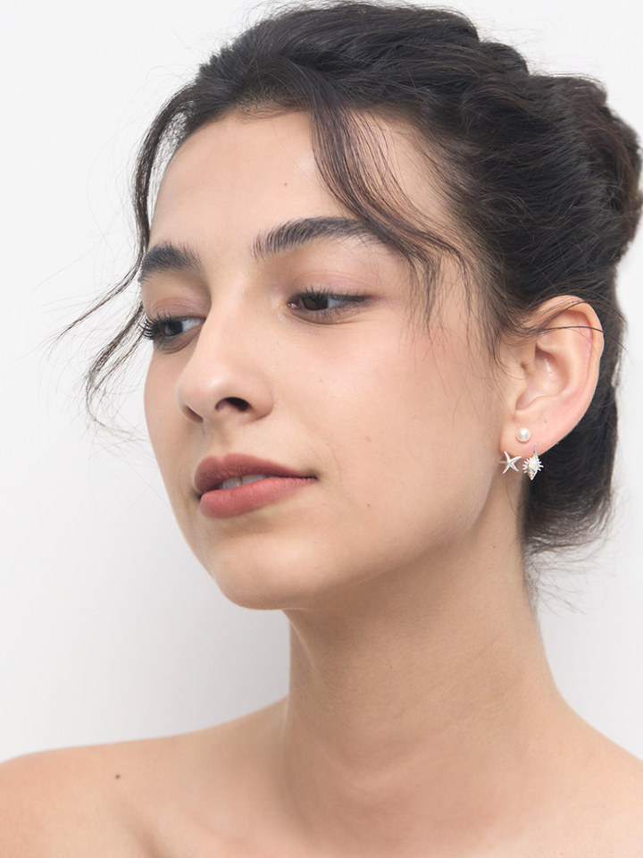【EGO ACC】Starfish & Shell Pearl Earrings