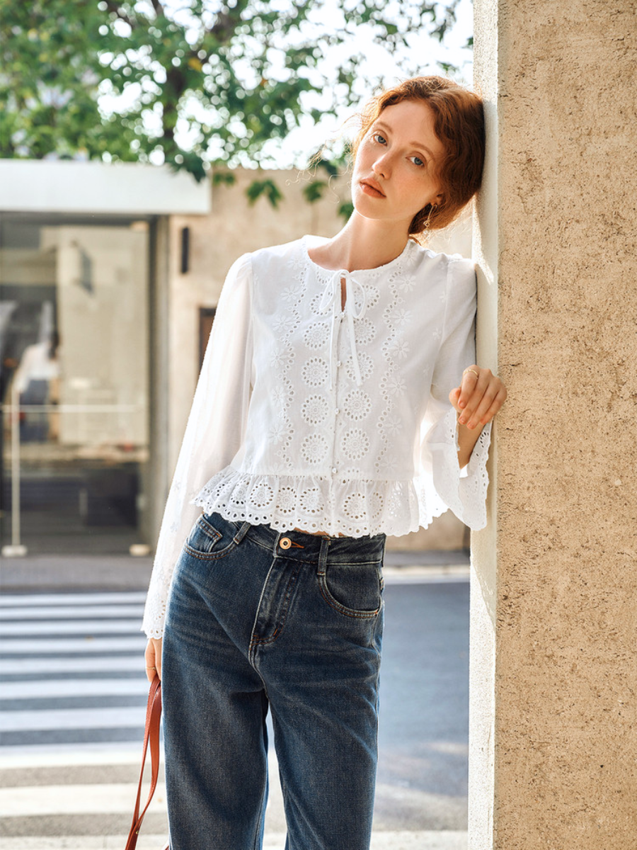 Fleur Eyelet Peplum Blouse
