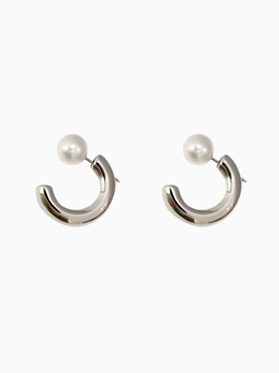 【EGO ACC】Pearl Curve Hoop Earrings