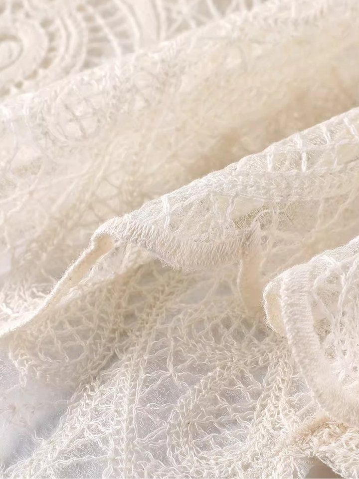 Scalloped V-Neck Lace Blouse