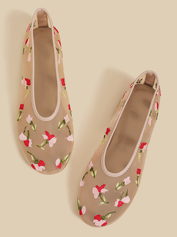 Floral Embroidery Mesh Flats