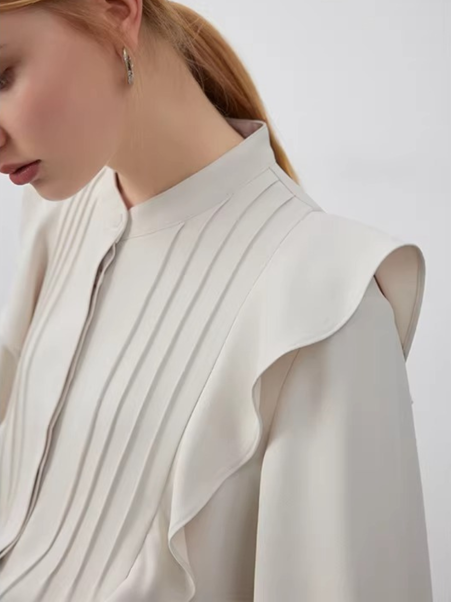 Pin Tuck Ruffle Blouse