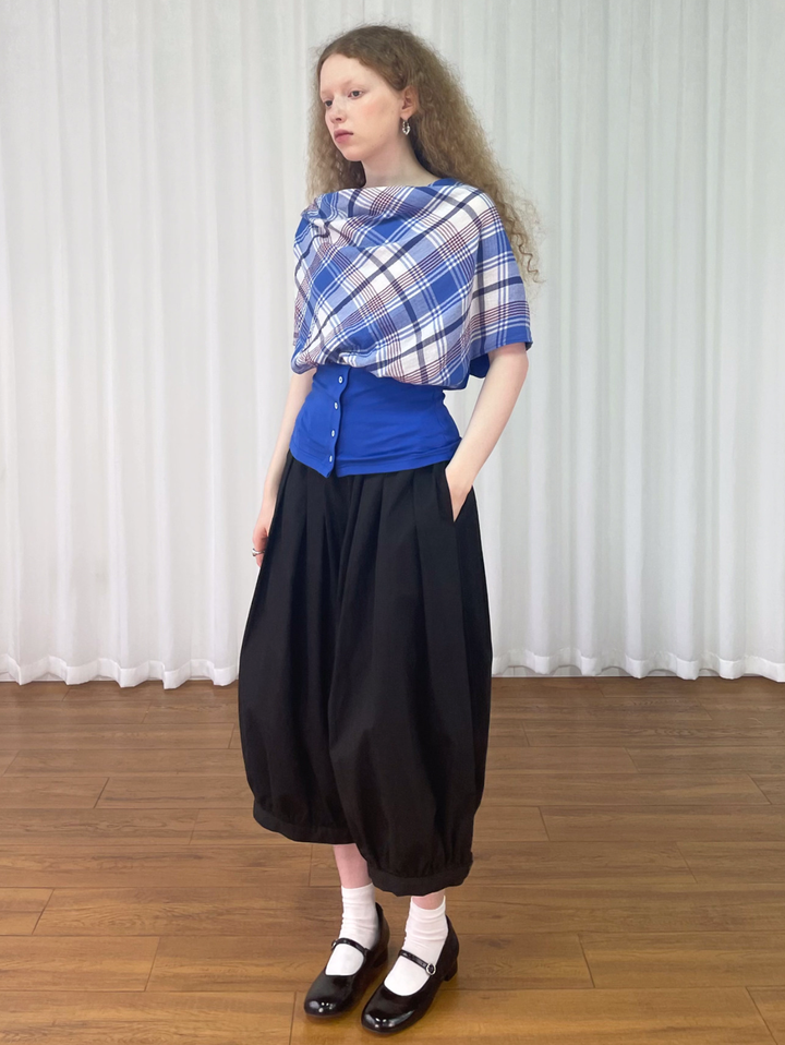 【Loose Smell】Draped Check Top