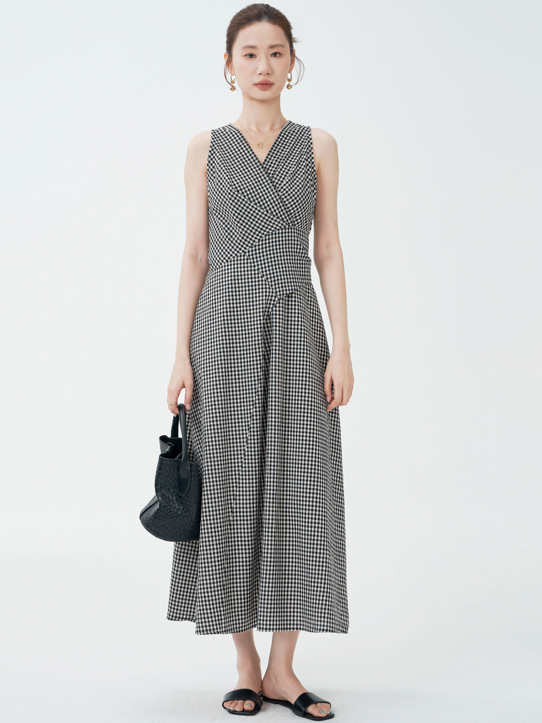 Gingham Wrap Flare Dress