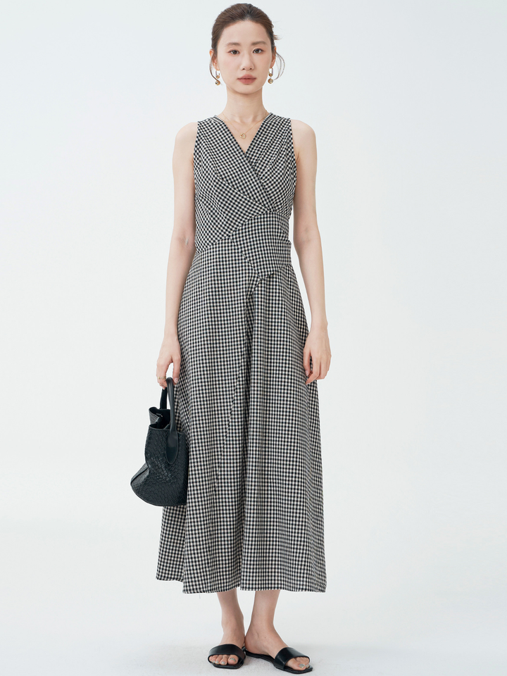 Gingham Wrap Flare Dress
