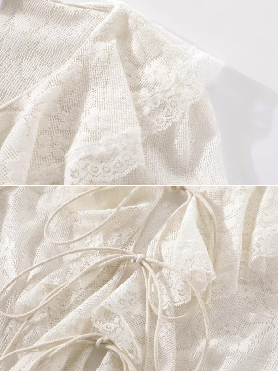 Sheer Lace Ribbon Blouse