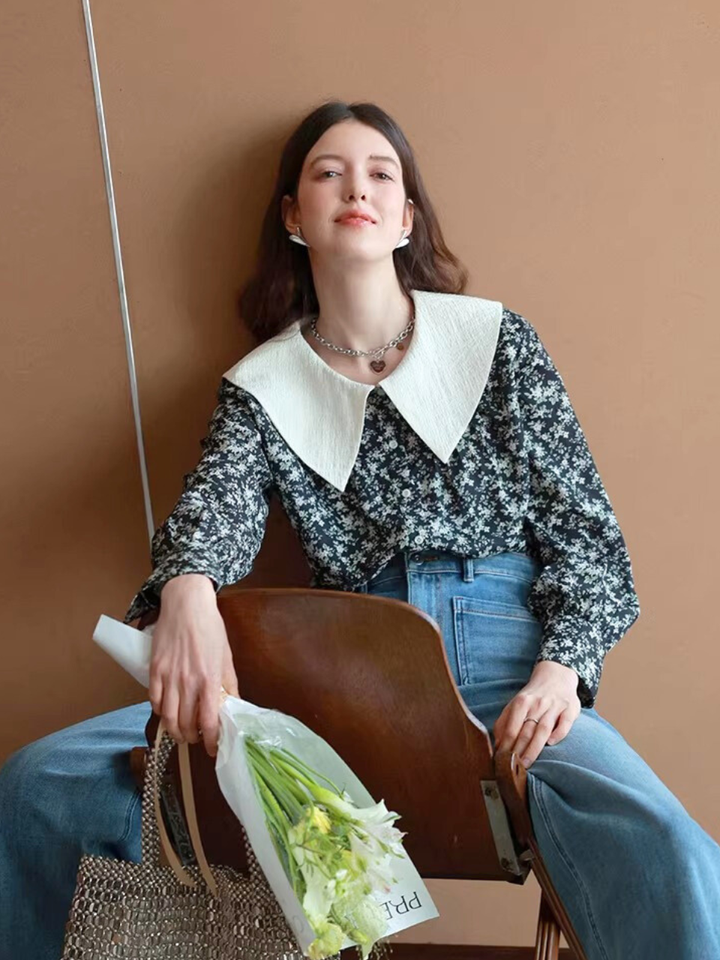 Vintage Flower Big Collar Blouse