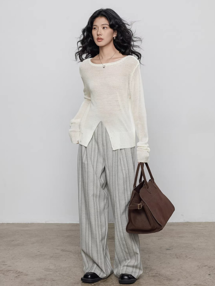 Front Slit Sheer Knit Top