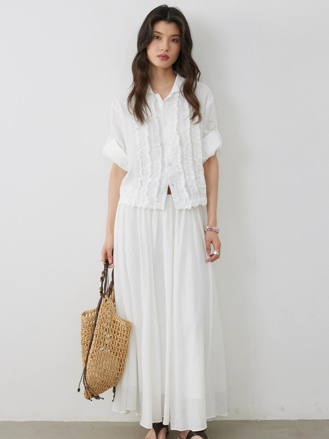 Frill Linen Sheer Blouse