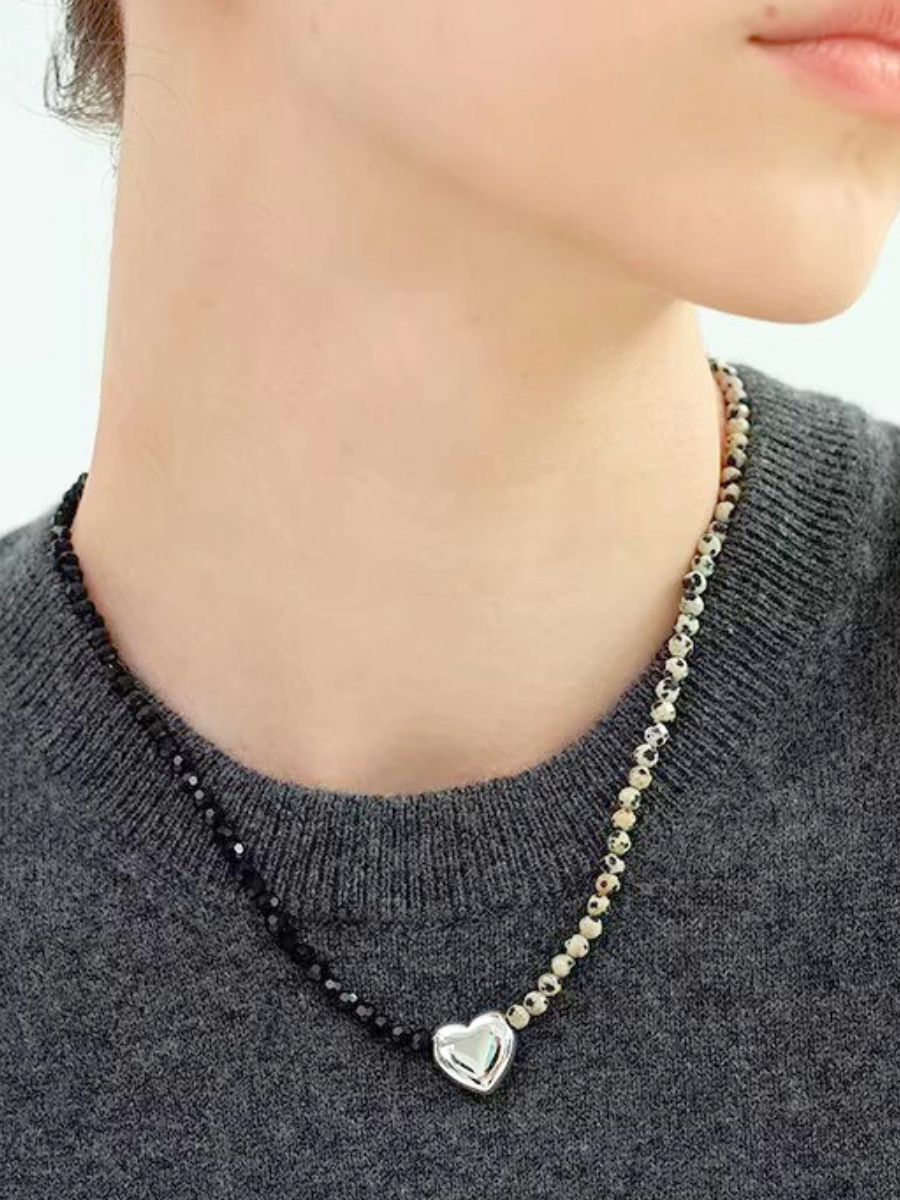 【EGO ACC】Half & Heart Beads Necklace