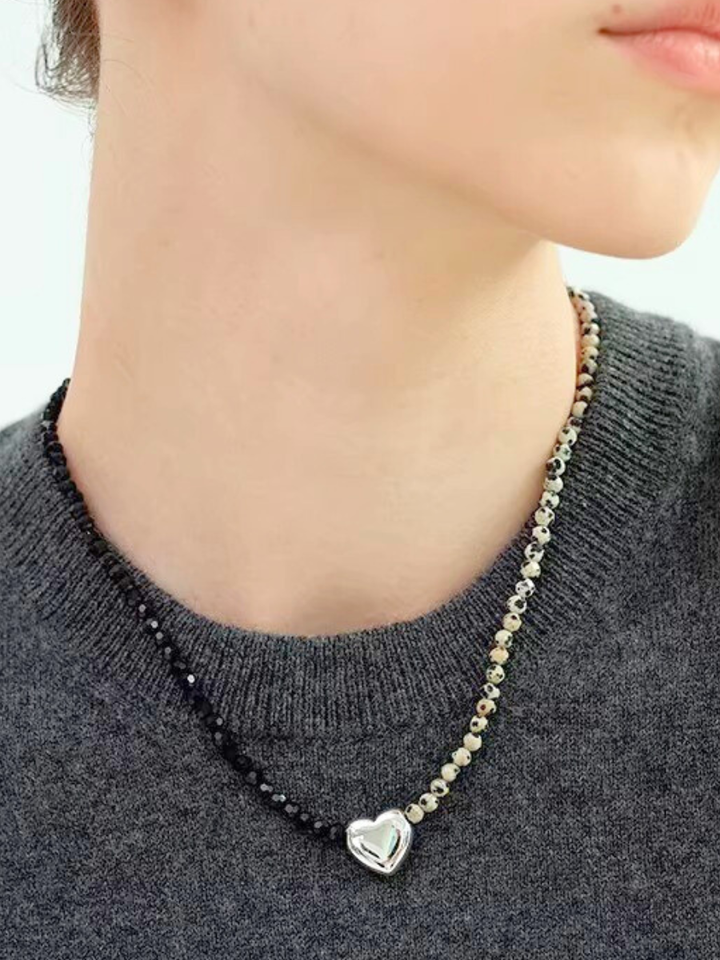 【EGO ACC】Half & Heart Beads Necklace