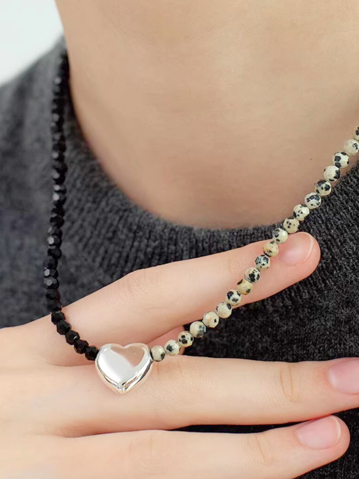 【EGO ACC】Half & Heart Beads Necklace