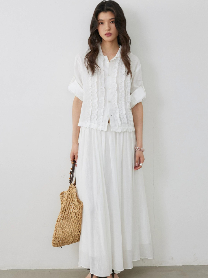 Frill Linen Sheer Blouse