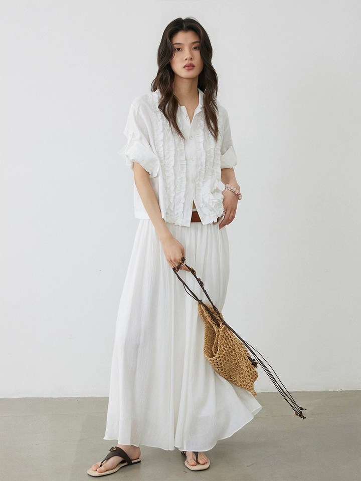 Frill Linen Sheer Blouse