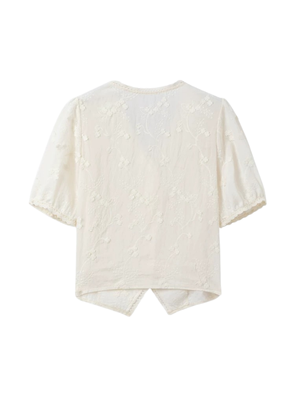 Embroidered Soft V-Neck Blouse