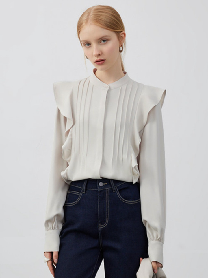 Pin Tuck Ruffle Blouse