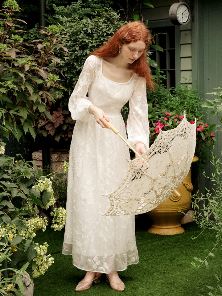 Embroidered Back Open Dress