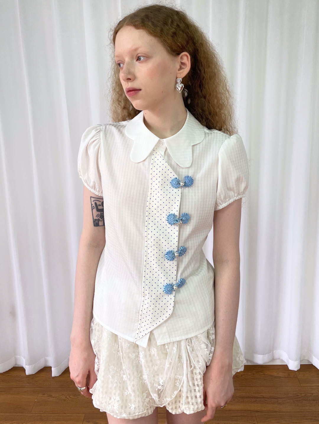 【Loose Smell】Dot Panel Charm Blouse