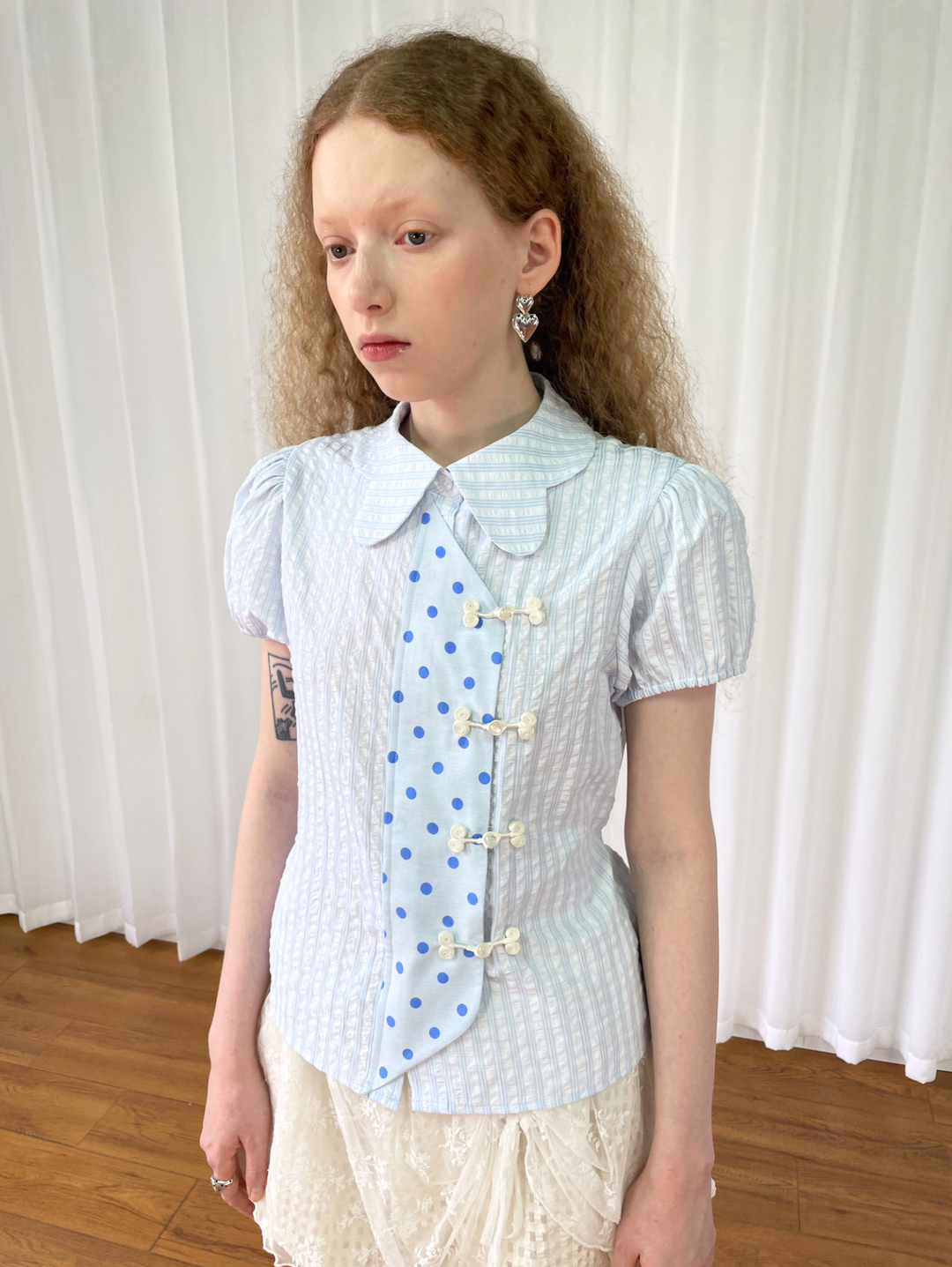 【Loose Smell】Sky Dot Panel Charm Blouse