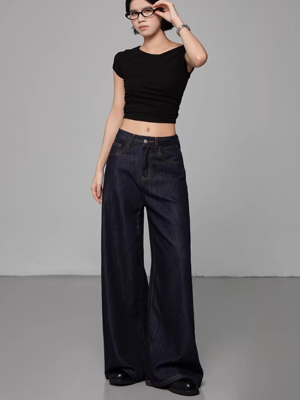 Length-Selectable Wide Denim Pants