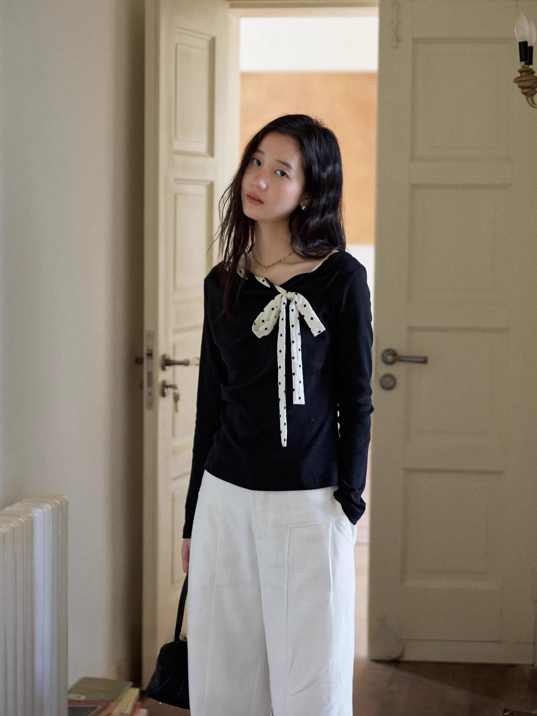Dot Ribbon Asymmetric Cutsew