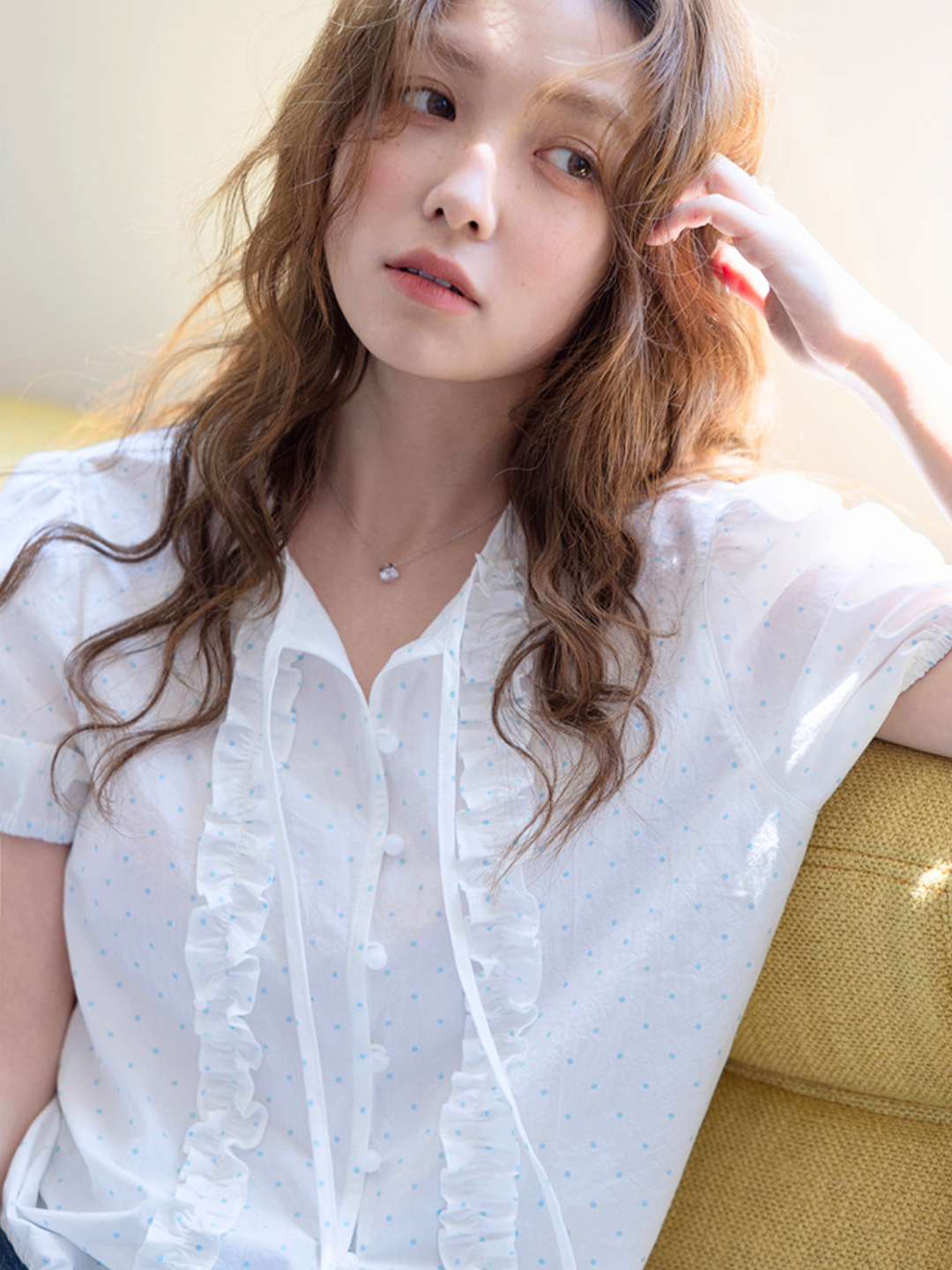 Sky Dot Frill Blouse