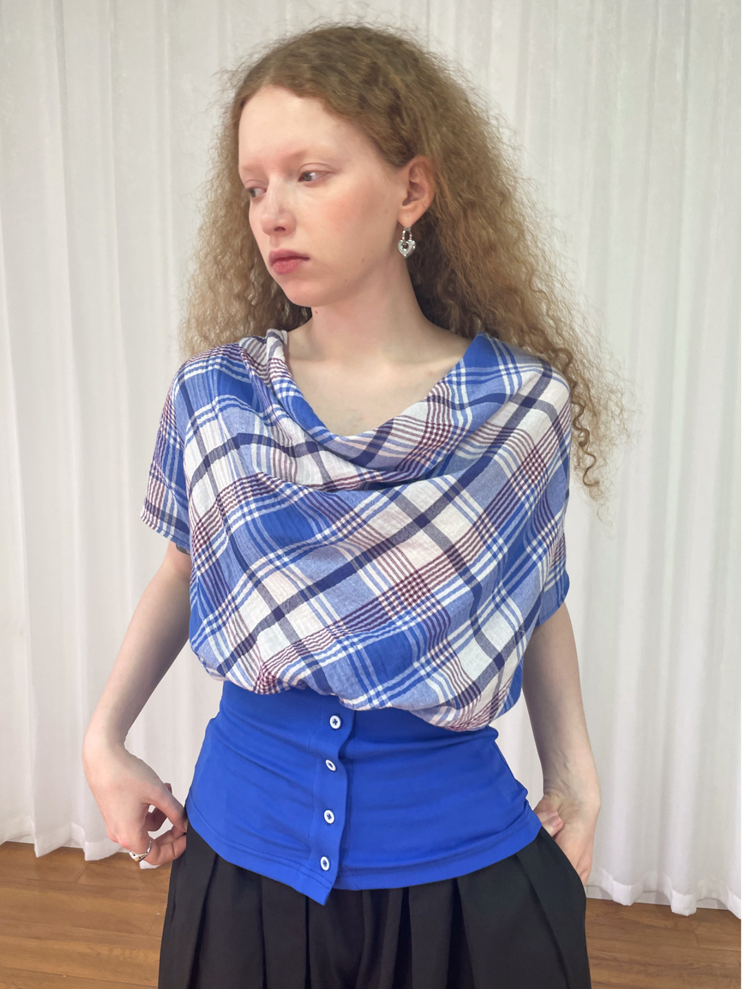 【Loose Smell】Draped Check Top