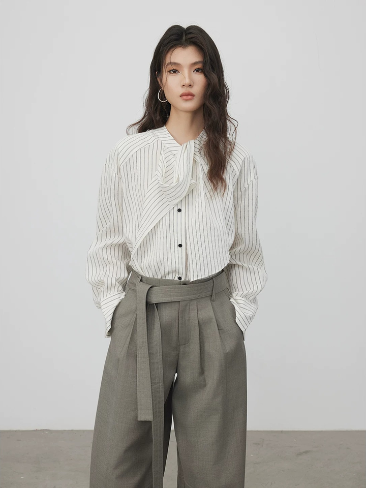 Asymmetric Tie Stripe Blouse