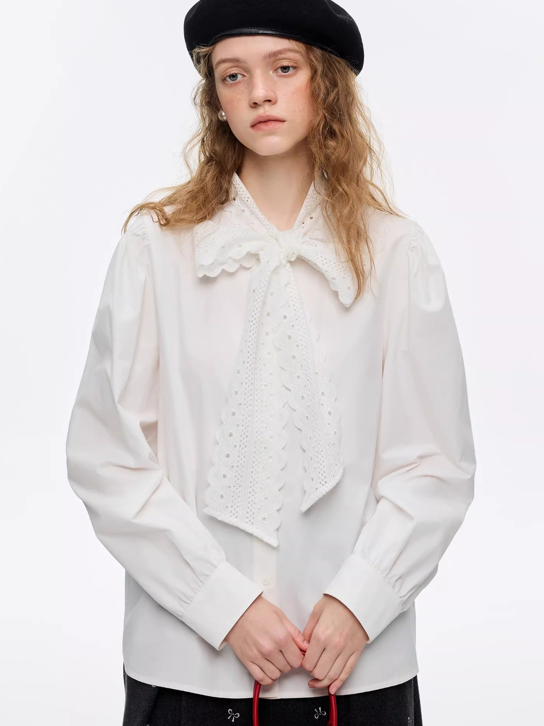 Lace Ribbon Tie Blouse
