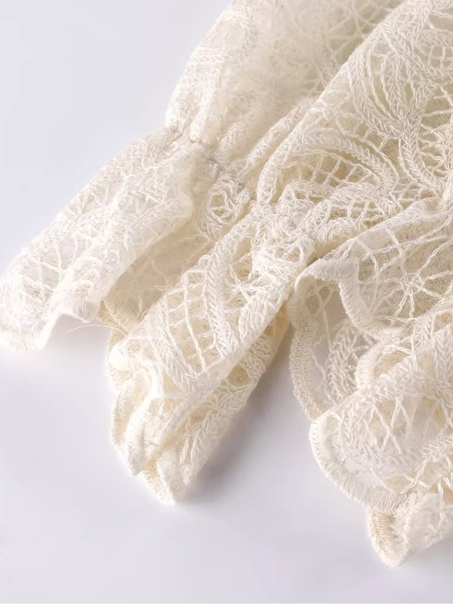 Scalloped V-Neck Lace Blouse