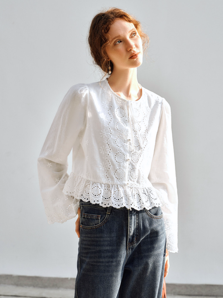 Fleur Eyelet Peplum Blouse