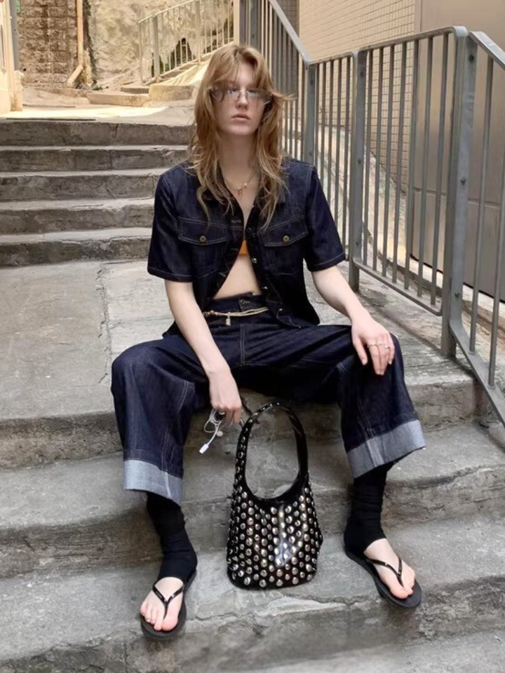 Metal Studs Mini Hobo Bag
