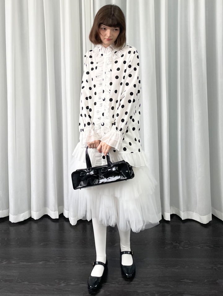 【Loose Smell】Polka Dot Frill Stand Collar Blouse