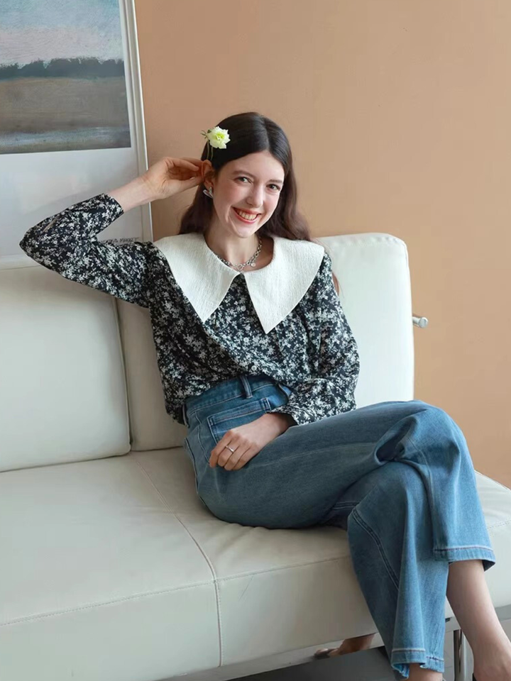 Vintage Flower Big Collar Blouse