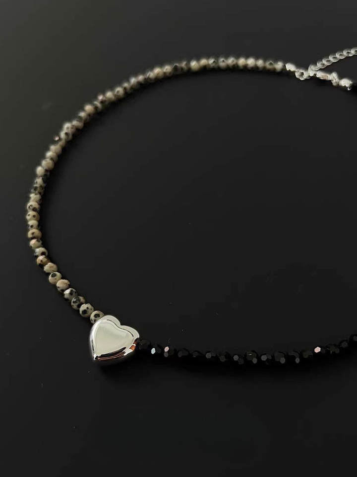 【EGO ACC】Half & Heart Beads Necklace