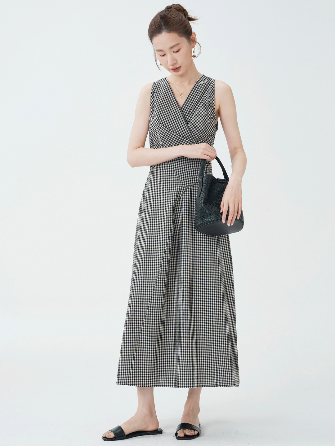 Gingham Wrap Flare Dress