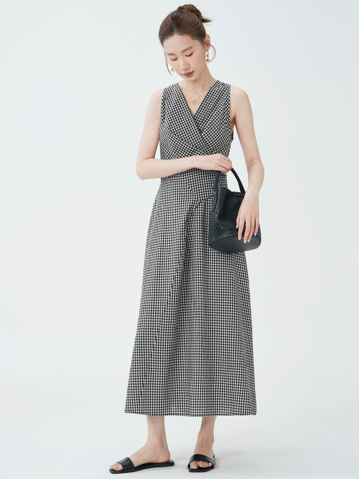 Gingham Wrap Flare Dress