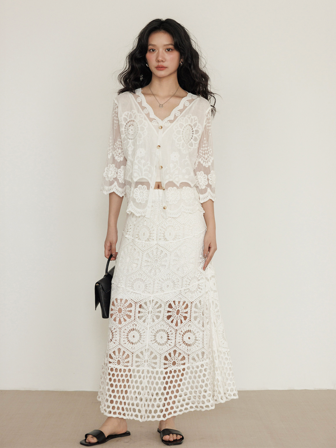 Sheer Floral Lace Cardigan Blouse