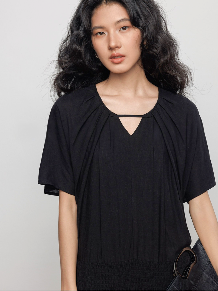 Keyhole Shirring Maxi Dress