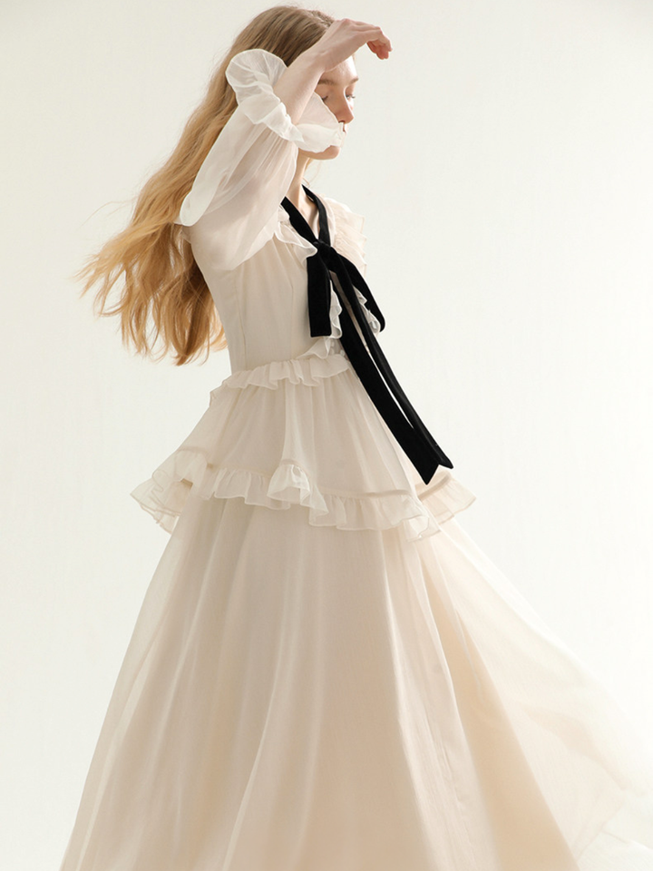 Noir Ribbon Frill Dress