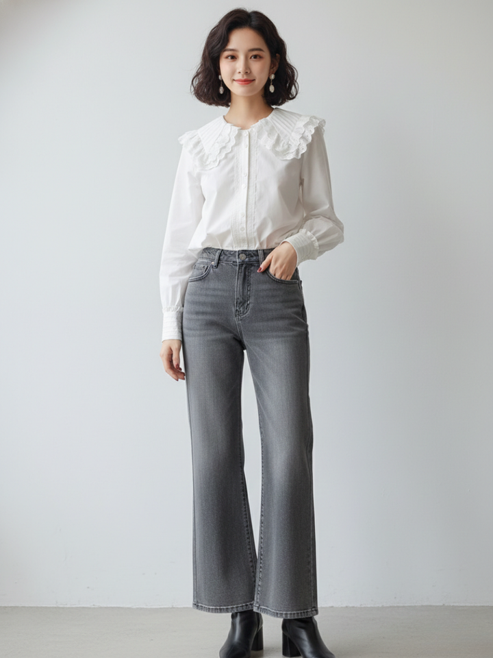 Tucked Lace Collar Blouse